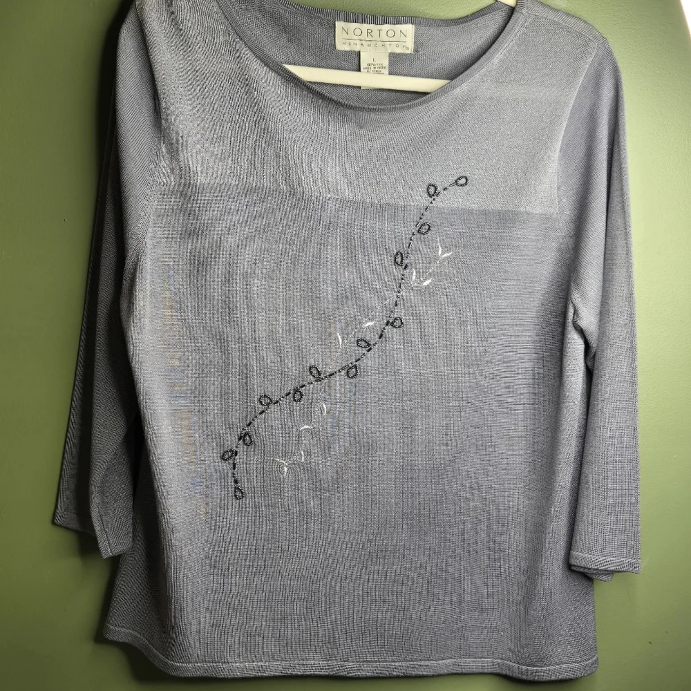 Vintage Norton Mcnauchton Women's Sweater Large 3/4‎ Sleeves Embroidered Beading